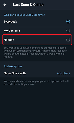 مخفی كردن آنلاين بودن در تلگرام