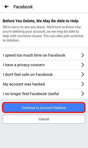 حذف کامل اکانت فیس بوک برای همیشه